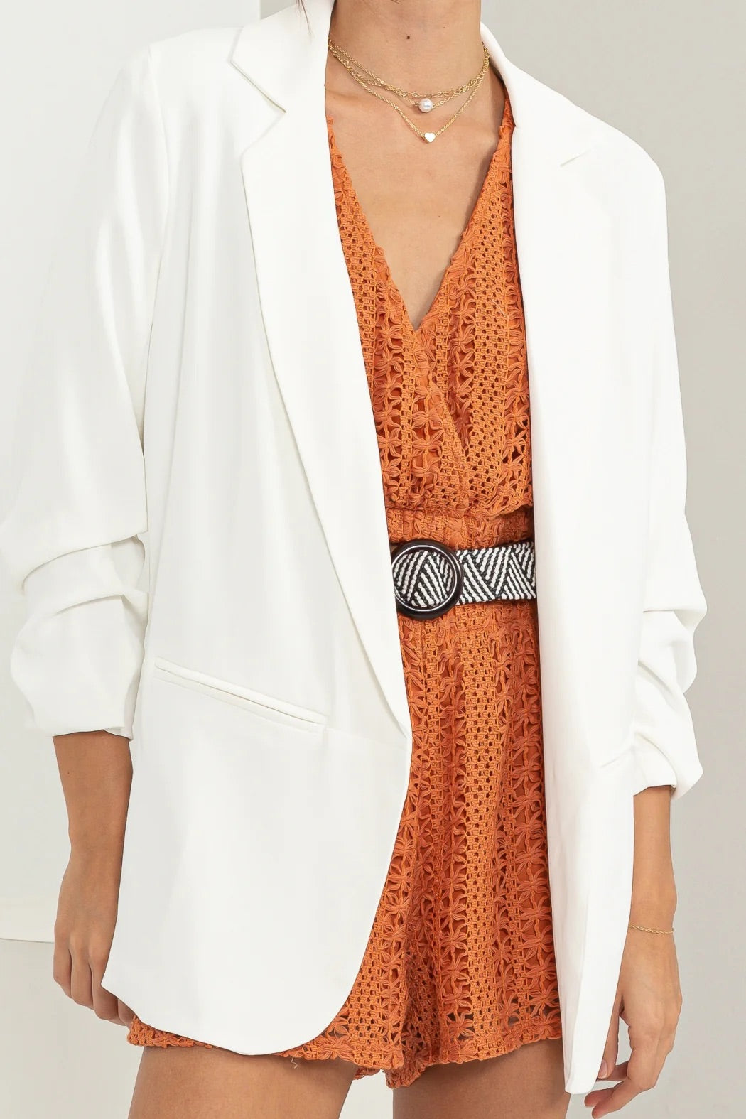 Ruched Sleeve Open Front Blazer