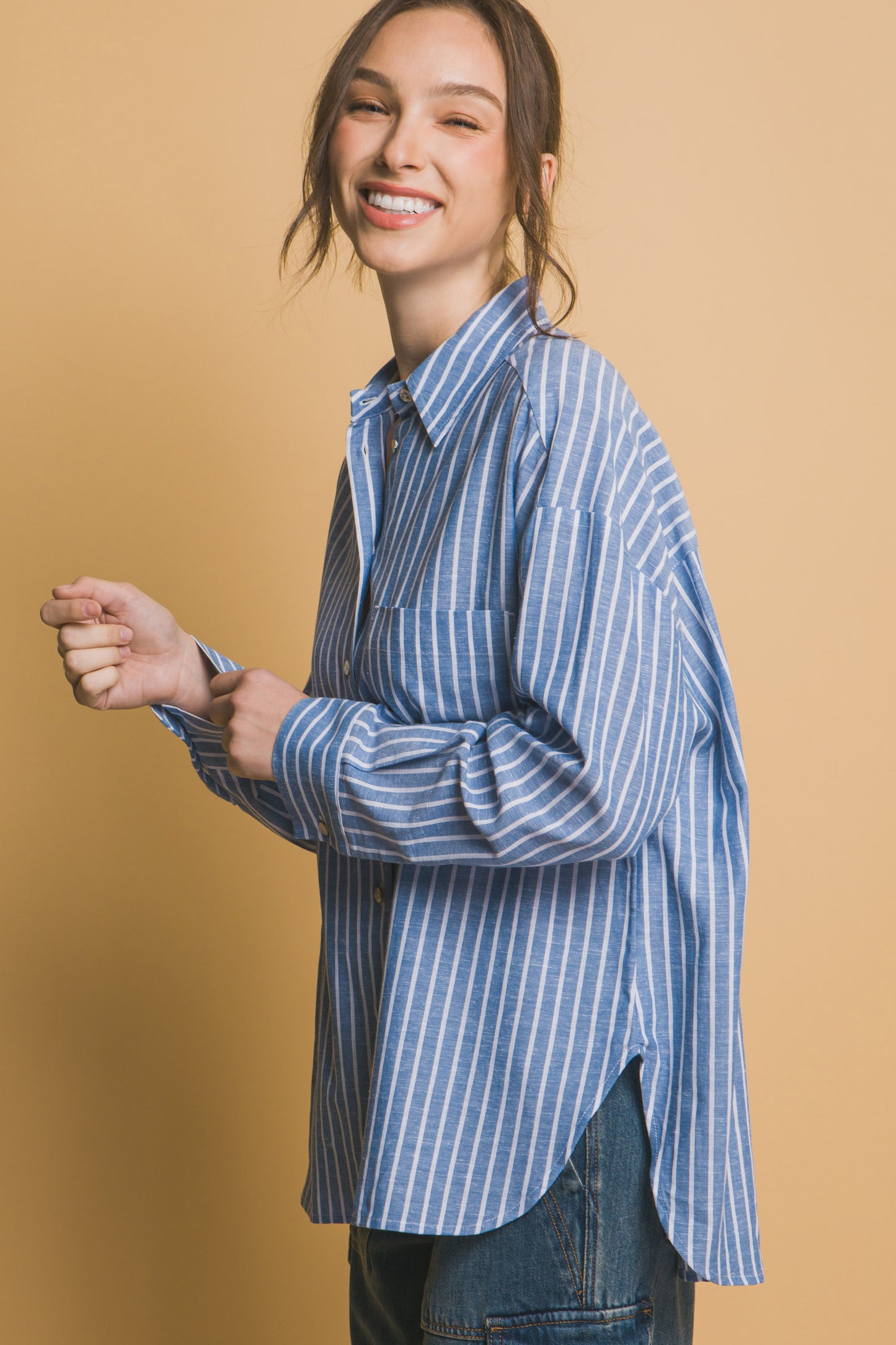 Oversized Stripe Long Sleeve Linen Shirt