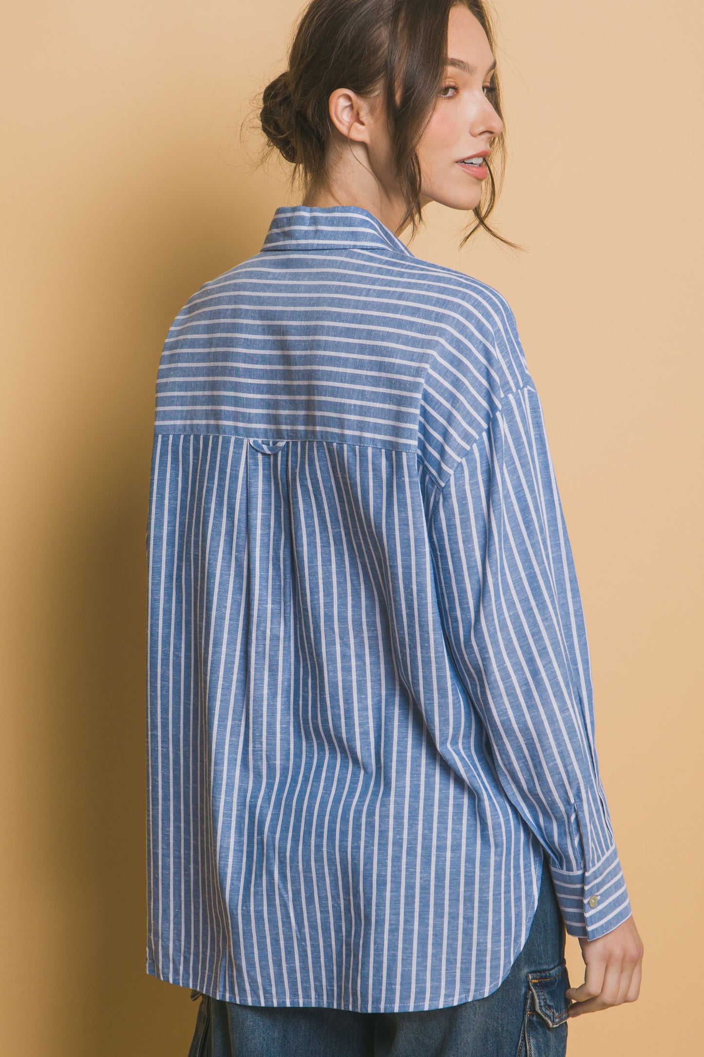 Oversized Stripe Long Sleeve Linen Shirt