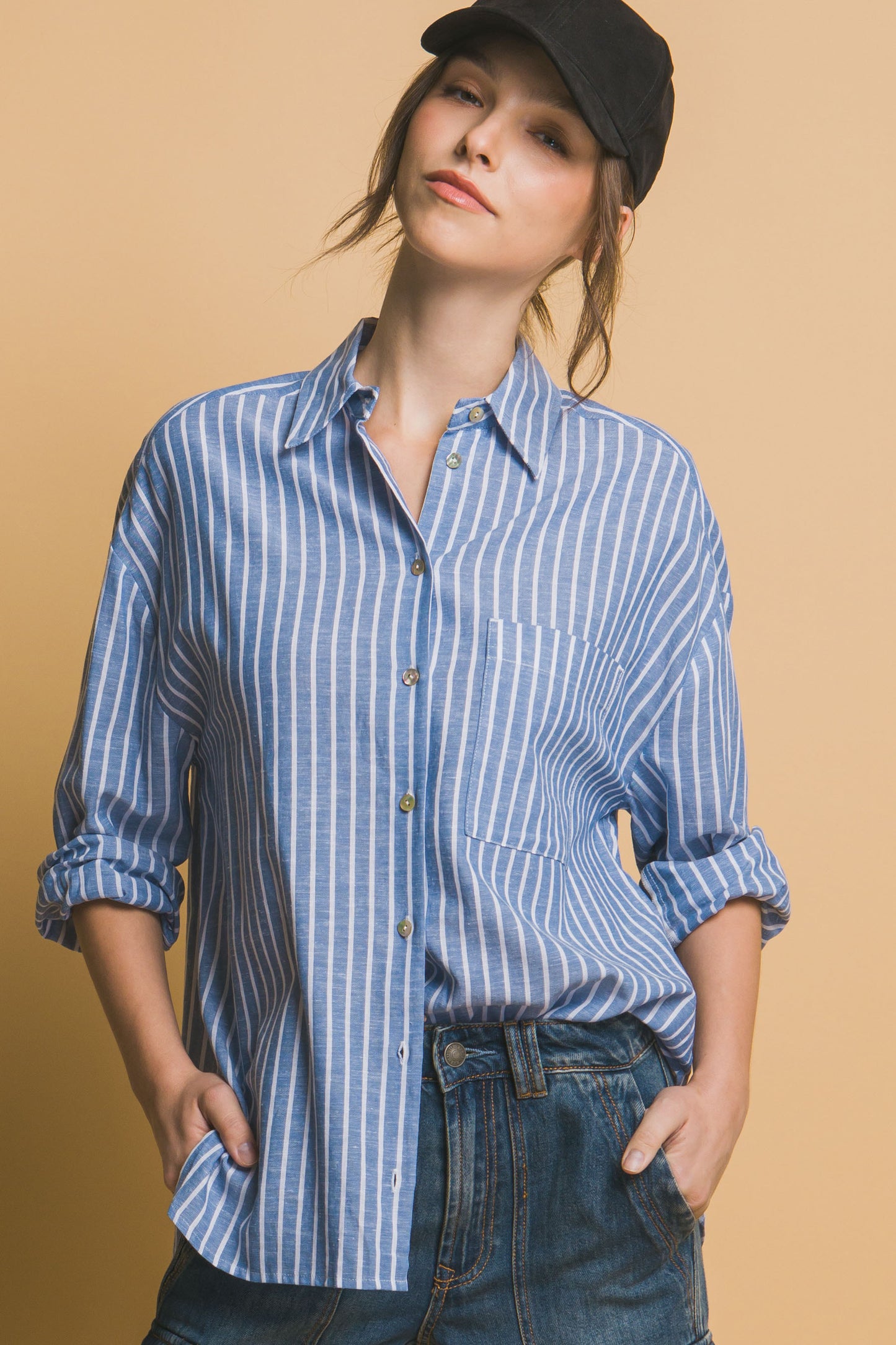 Oversized Stripe Long Sleeve Linen Shirt