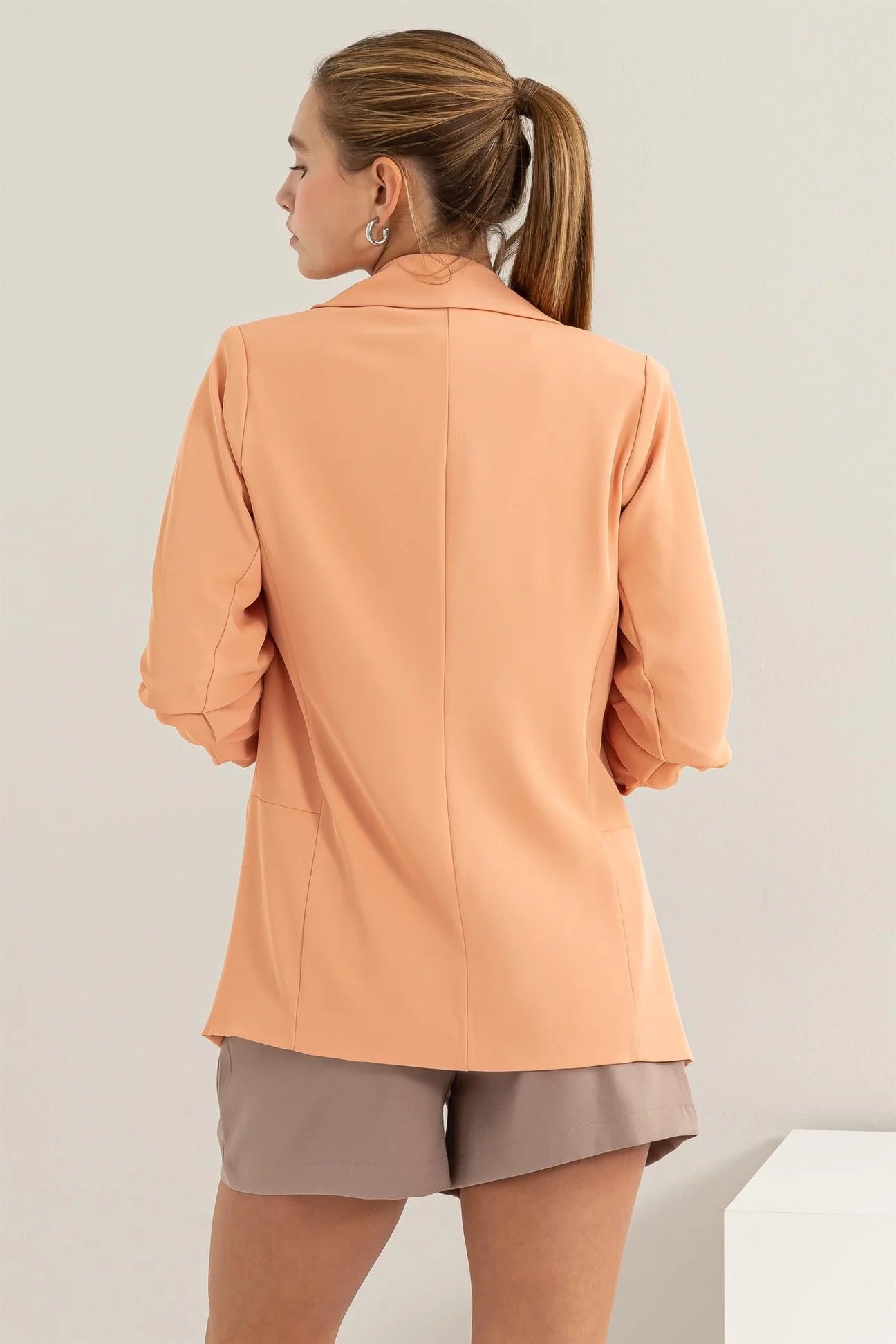 Ruched Sleeve Open Front Blazer