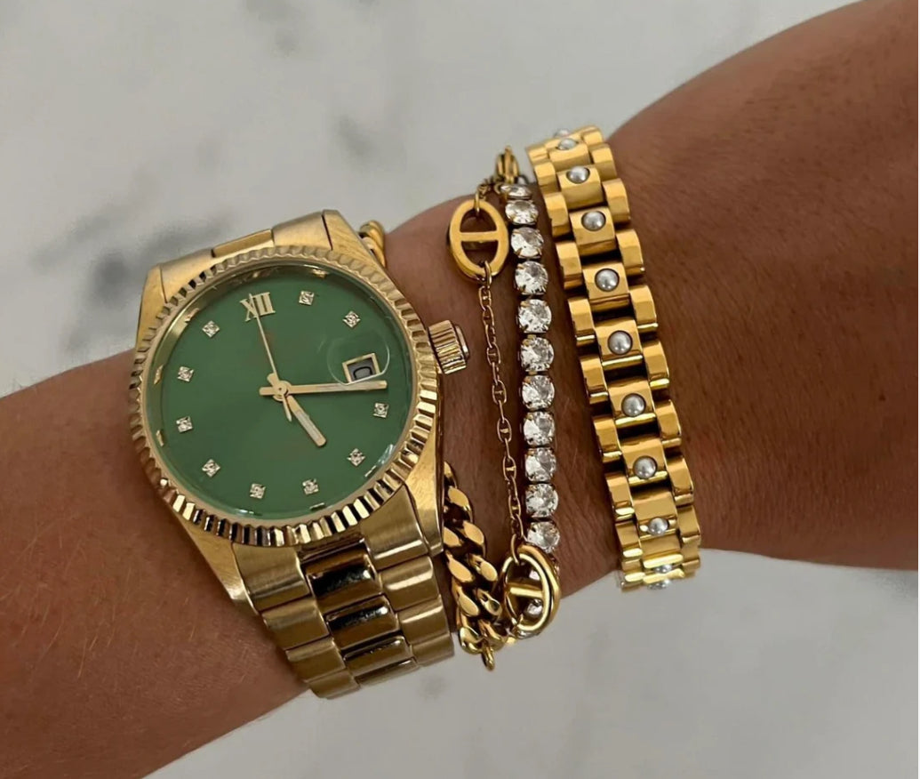 Pearl Gold Watch Band Bracelet
