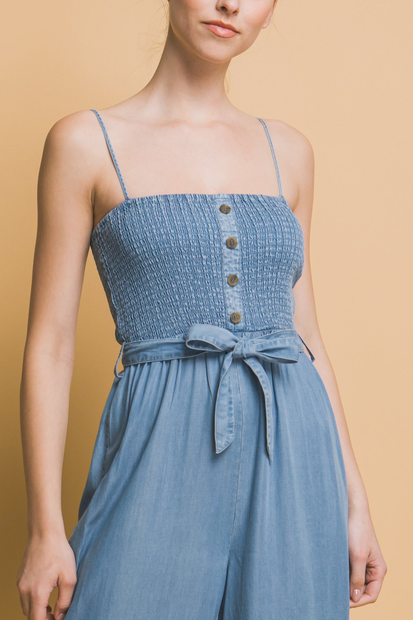 Smocked Wide Leg Cropped Jumpsuit