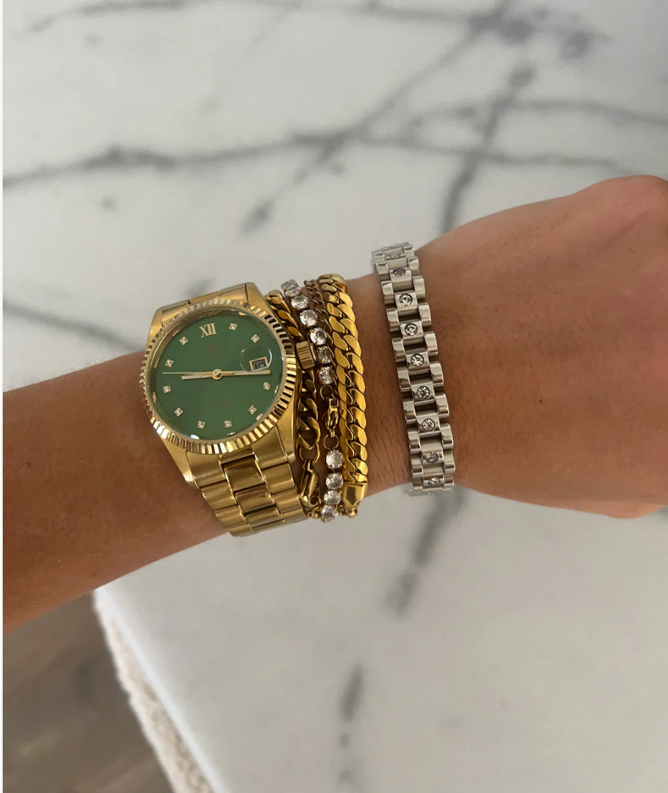 Diamond Silver Watch Band Bracelet