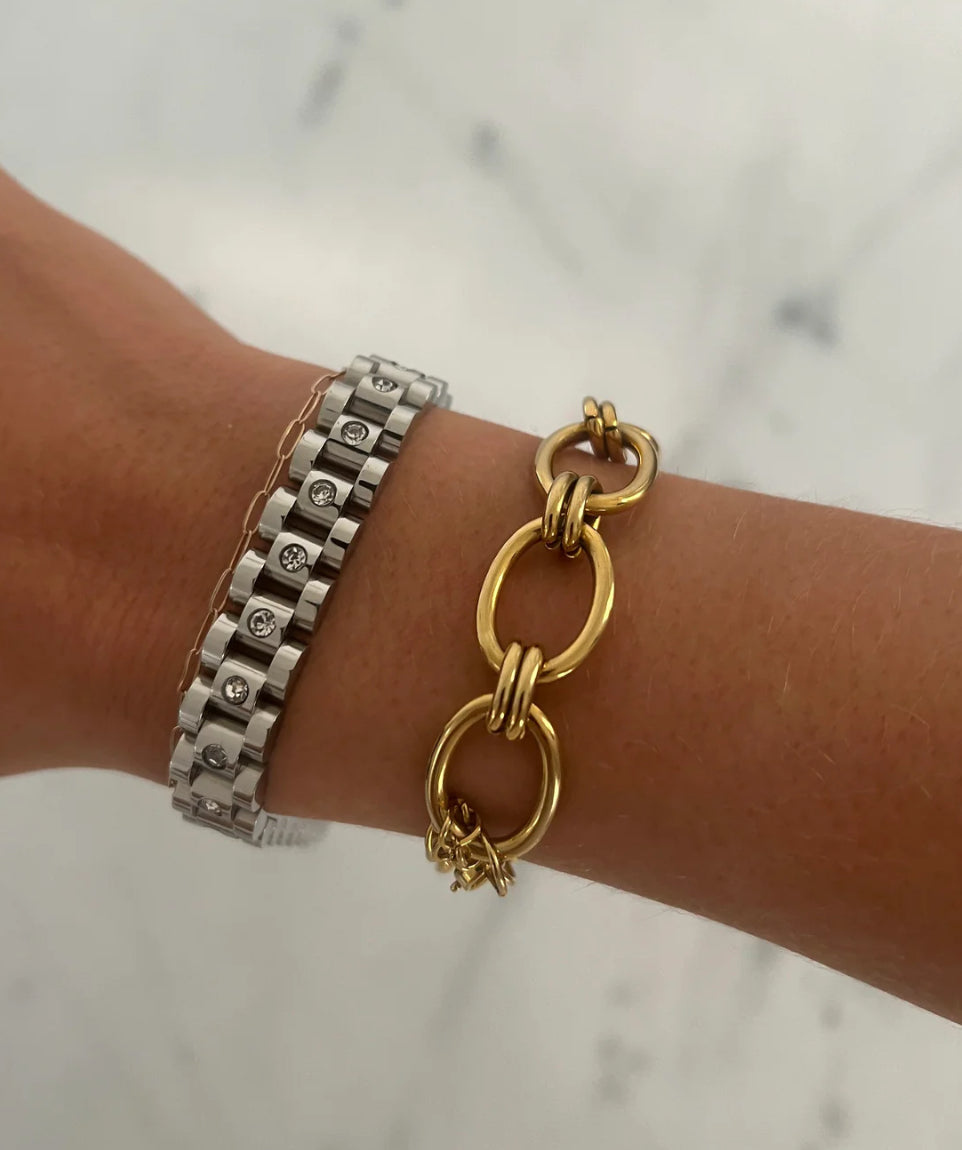 Diamond Silver Watch Band Bracelet
