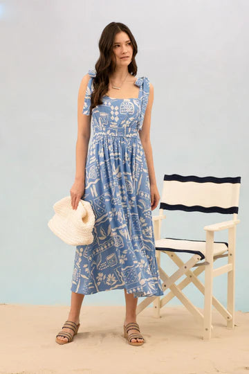 Floral Print Tie Strap Midi Dress