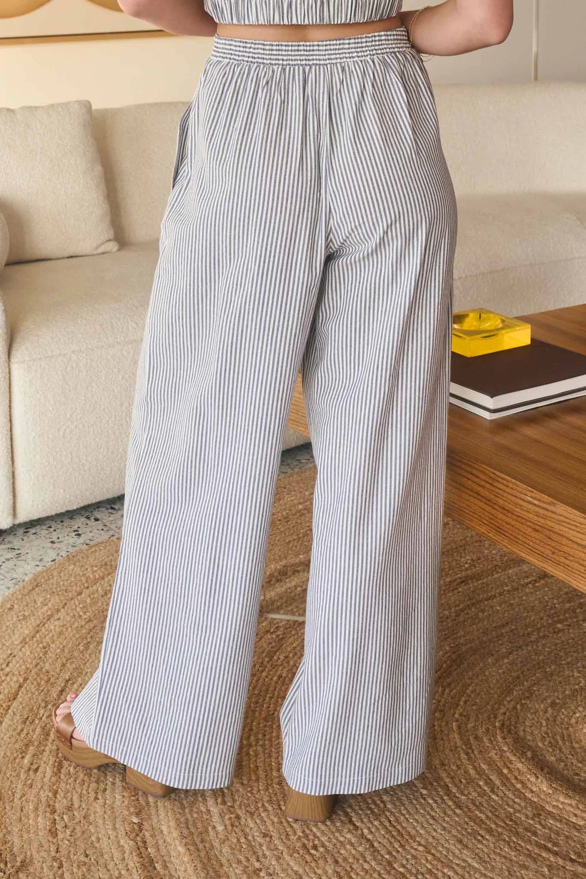 Stripe High Waist Pleated Wide Leg Pants