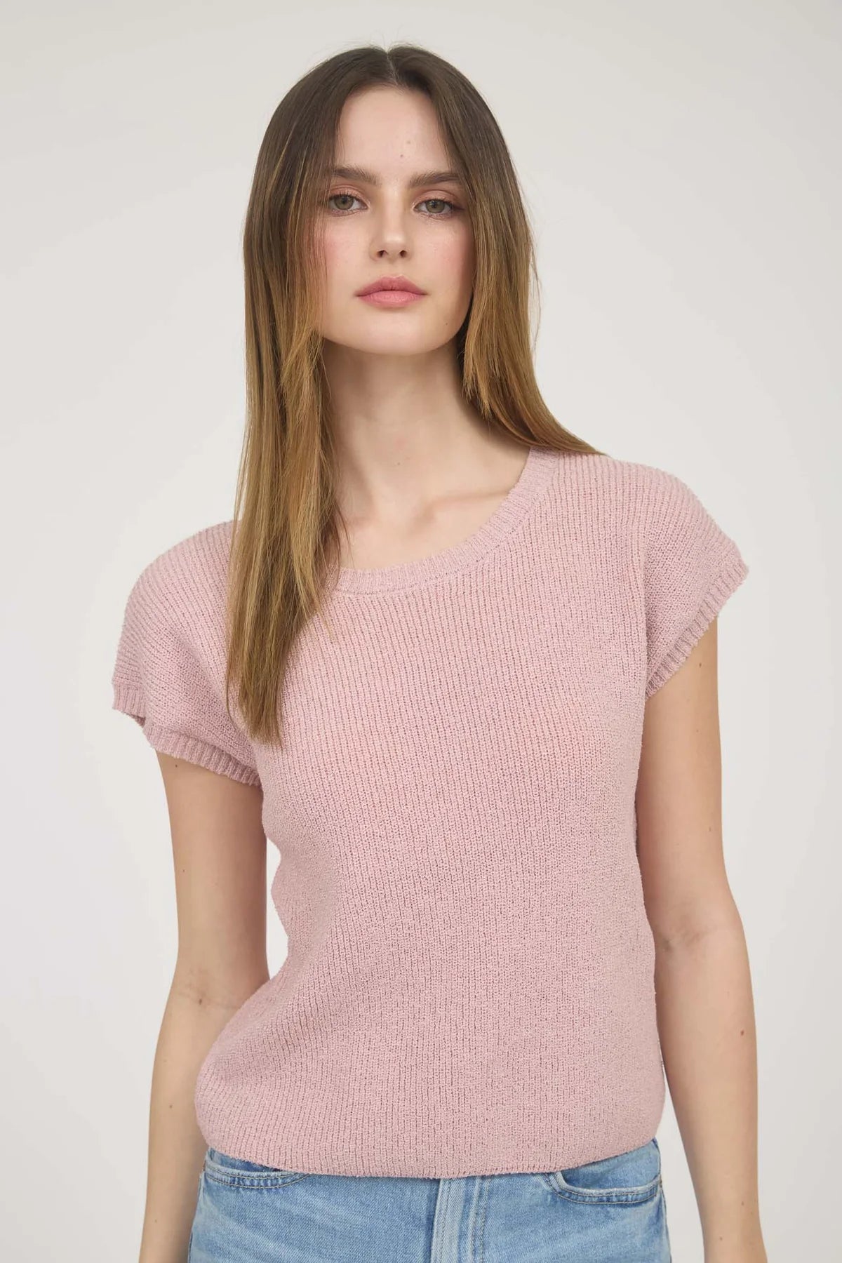 Back Sheer Tie Short Sleeve Knit Sweater
