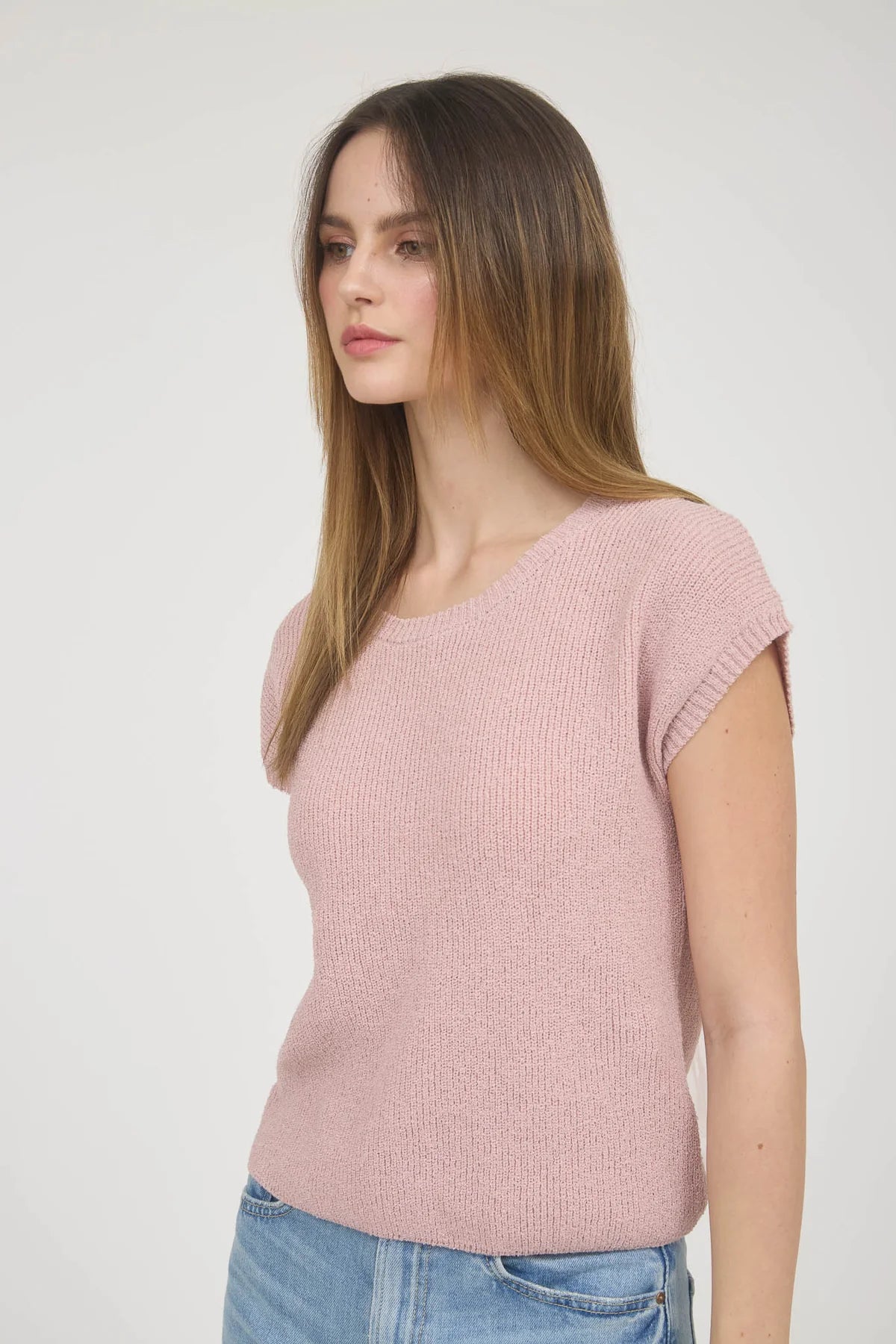 Back Sheer Tie Short Sleeve Knit Sweater