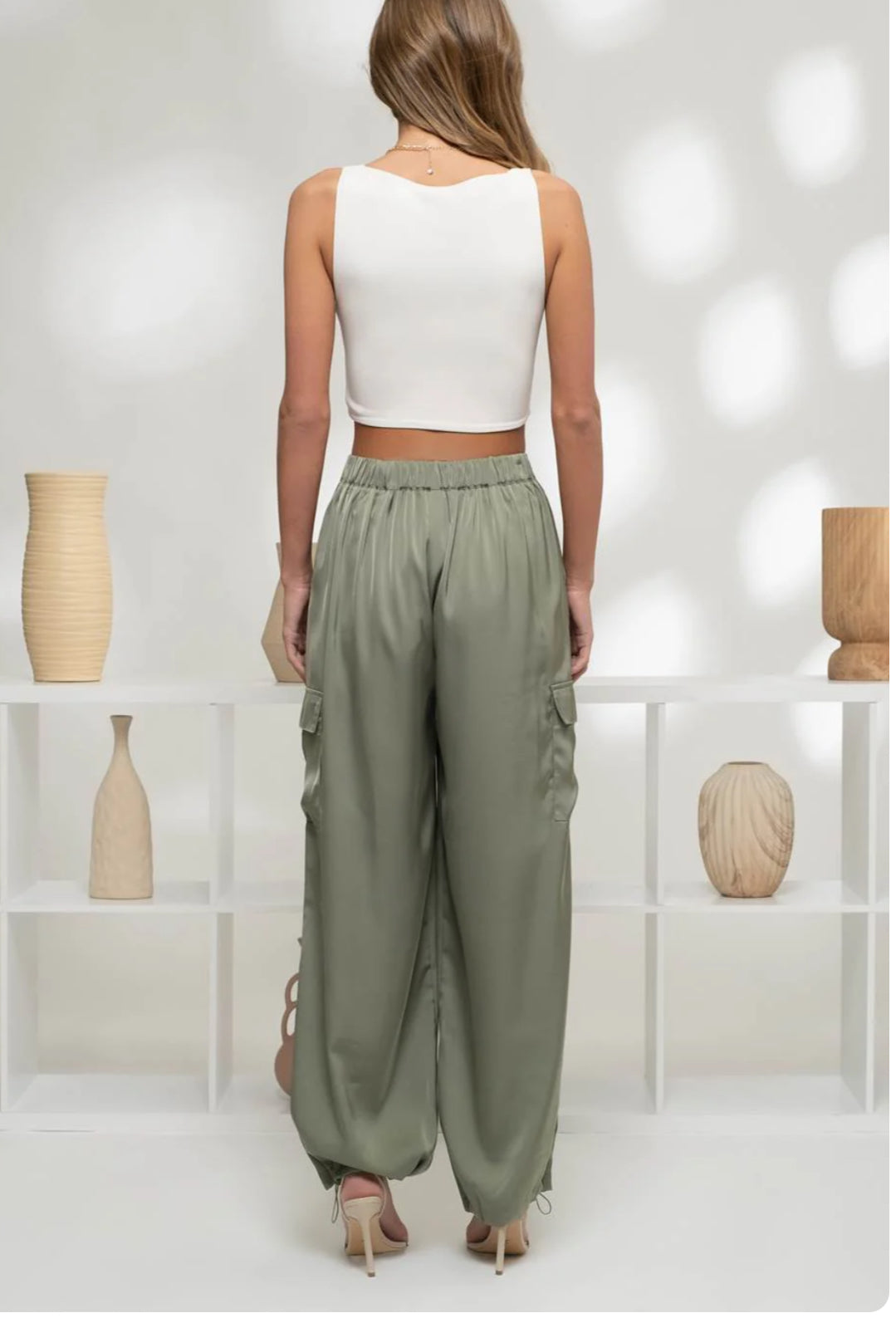 High Waist Satin Cargo
Jogger Pants