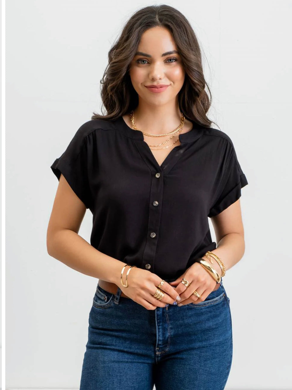 Rolled Sleeve Woven Top