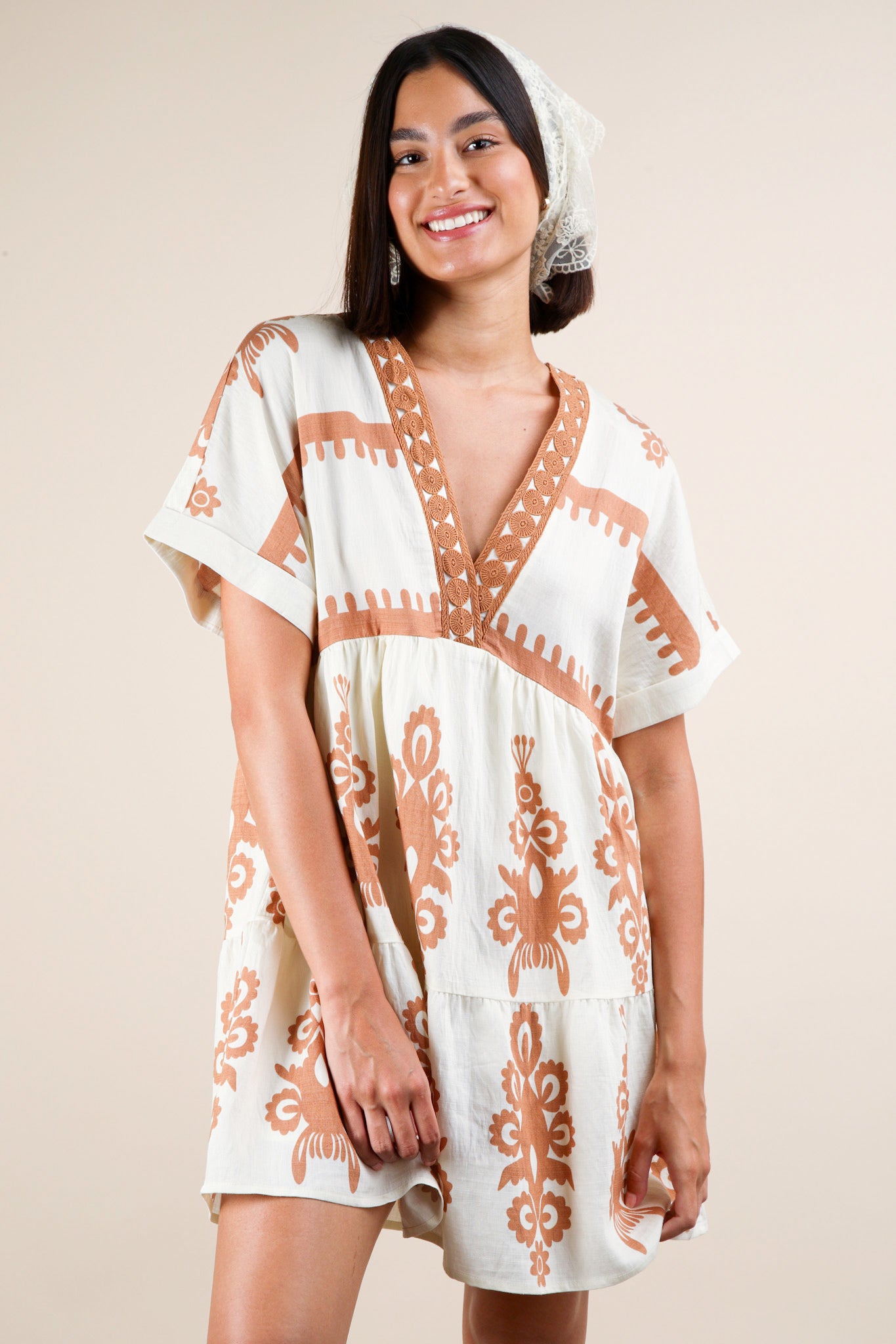Embroidered Neckline Dress
