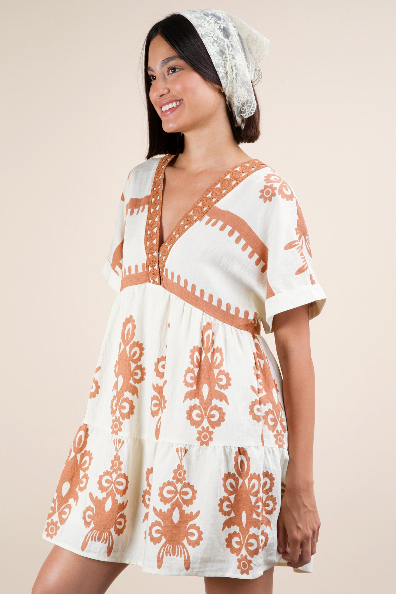 Embroidered Neckline Dress