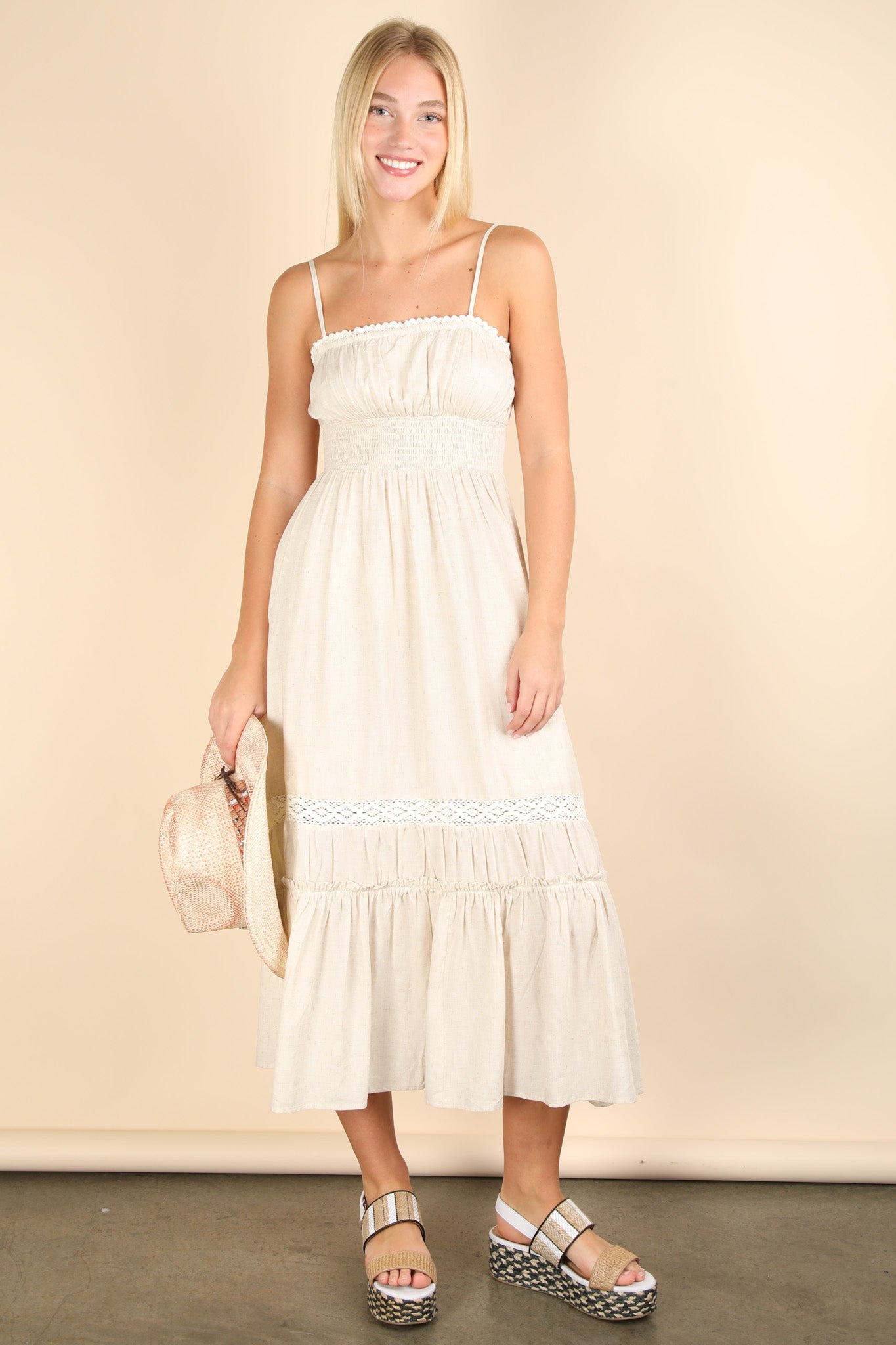 Lace Detail Woven Midi Dress