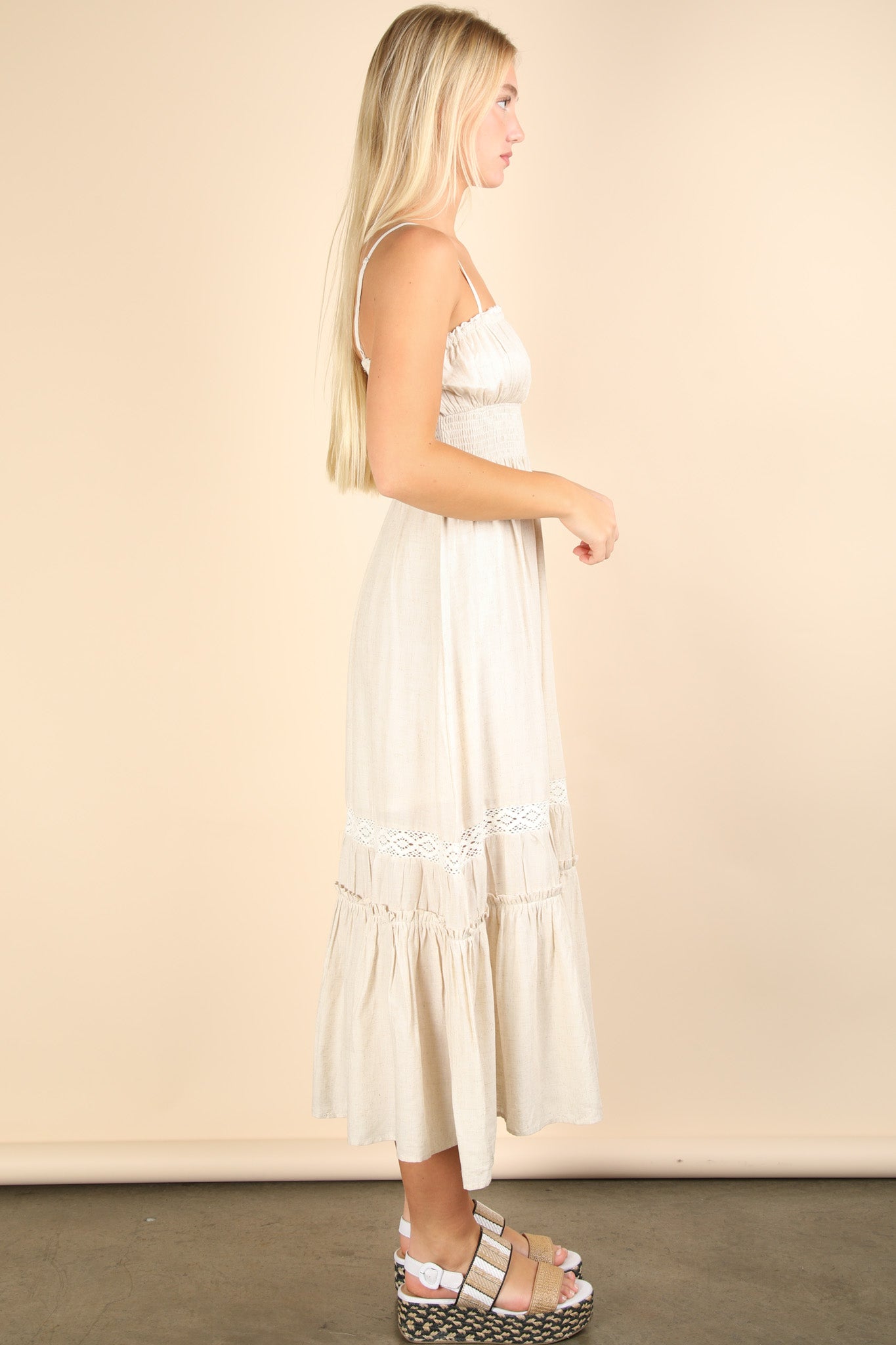Lace Detail Woven Midi Dress