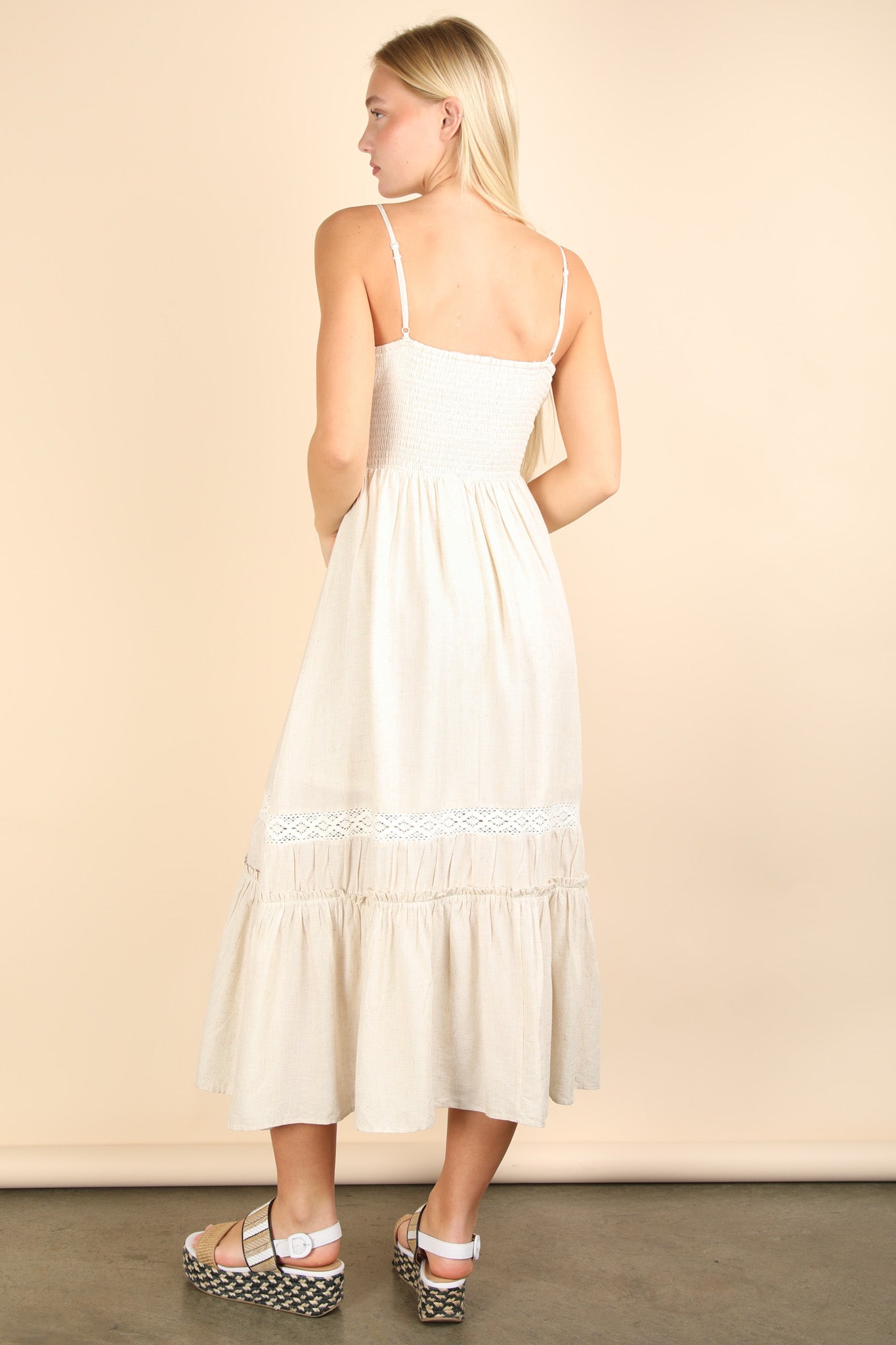 Lace Detail Woven Midi Dress