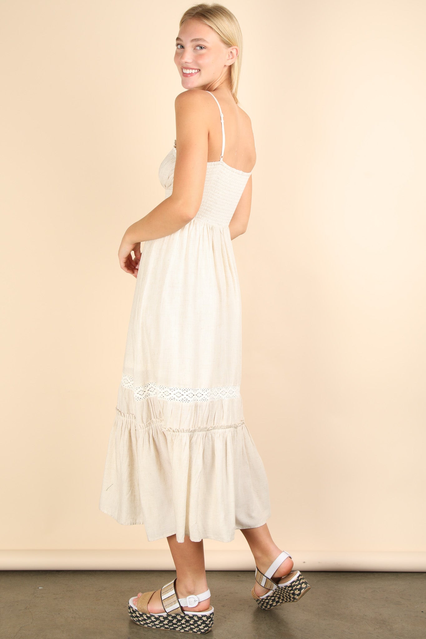 Lace Detail Woven Midi Dress