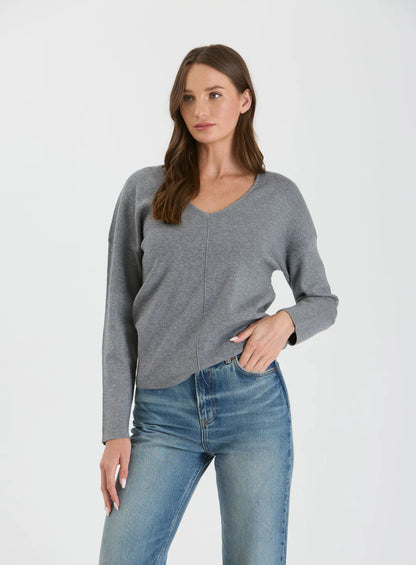 Solid V Neck Front Seam Knit Sweater