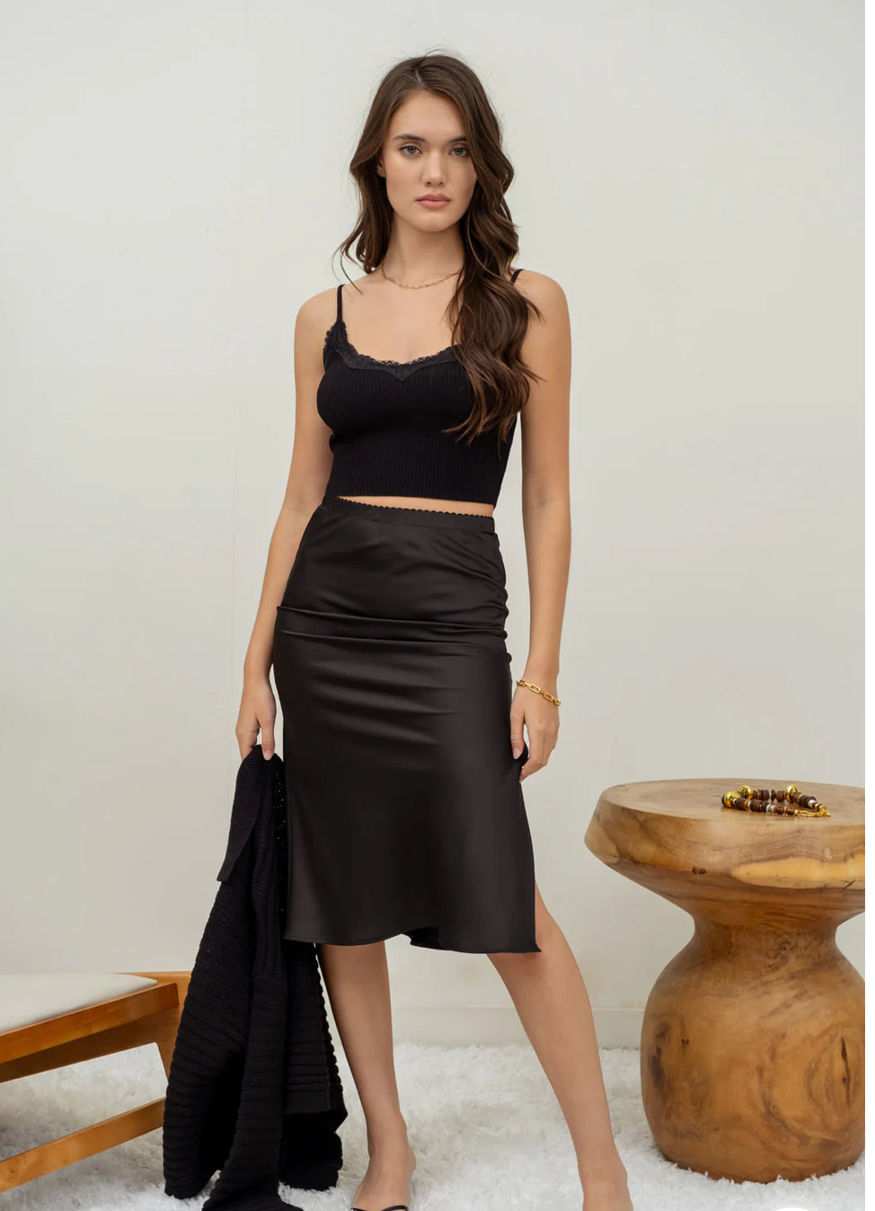 Side Slit Satin Skirt - 2 Colors!