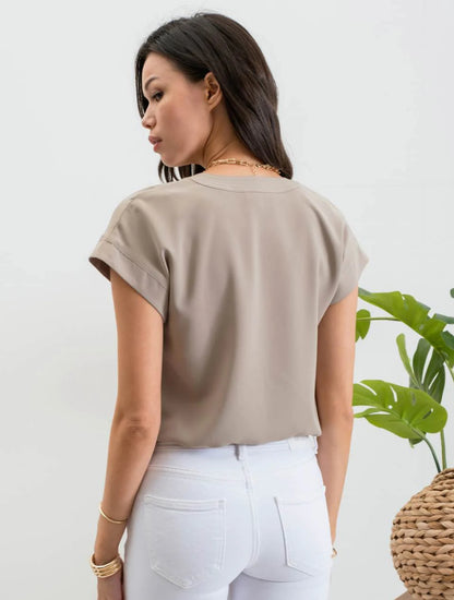 Solid Extended Shoulder Blouse