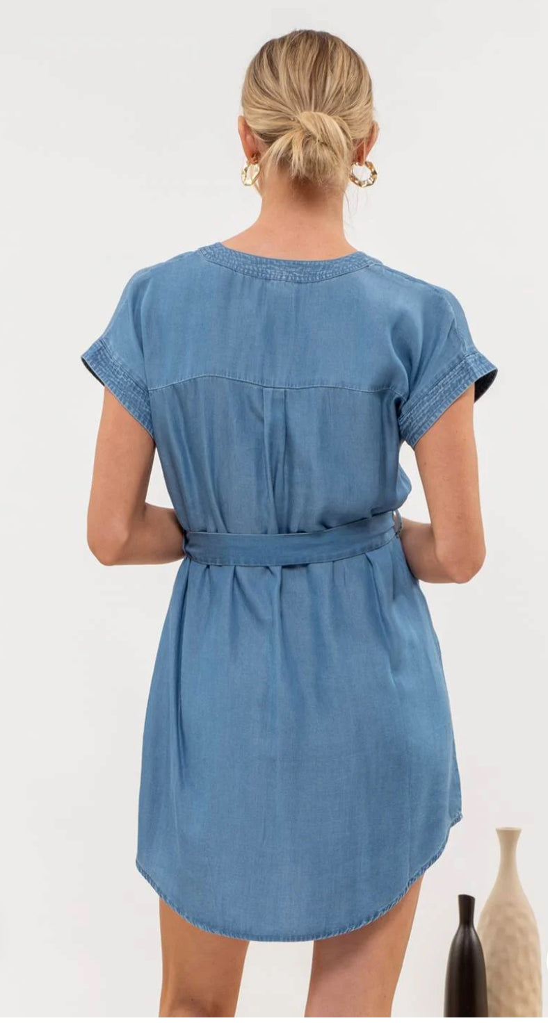 Chambray Mini Shirt Dress