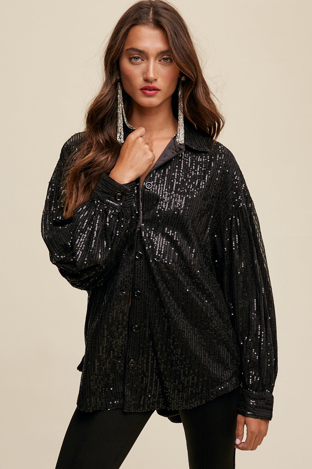 Oversized Sequin Button Down shirt