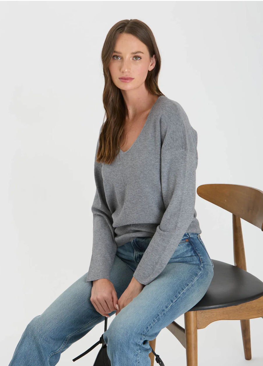 Solid V Neck Front Seam Knit Sweater