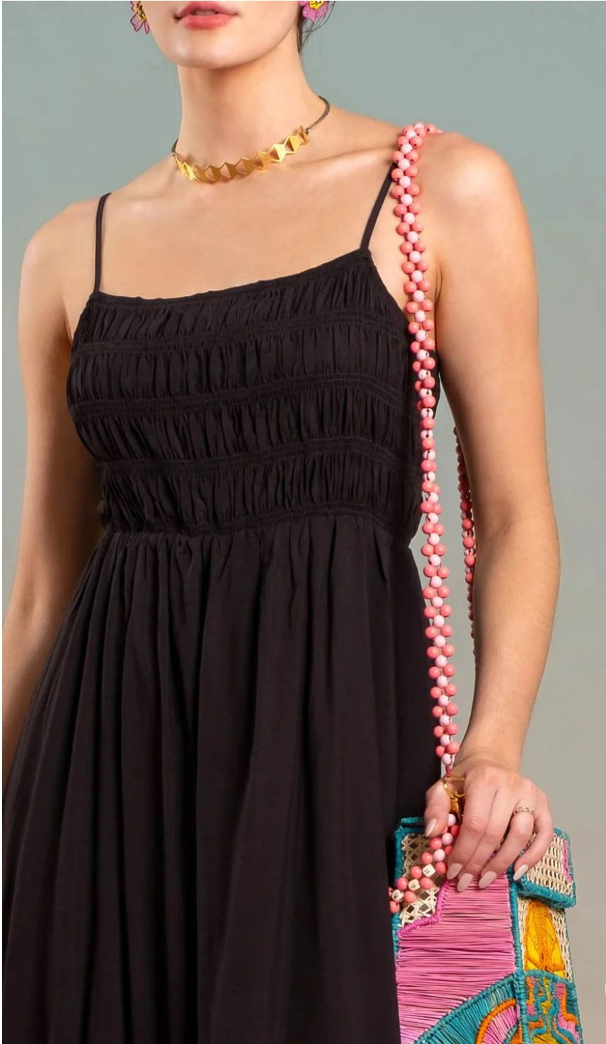 Braided Back Tie Smocked Maxi Dress