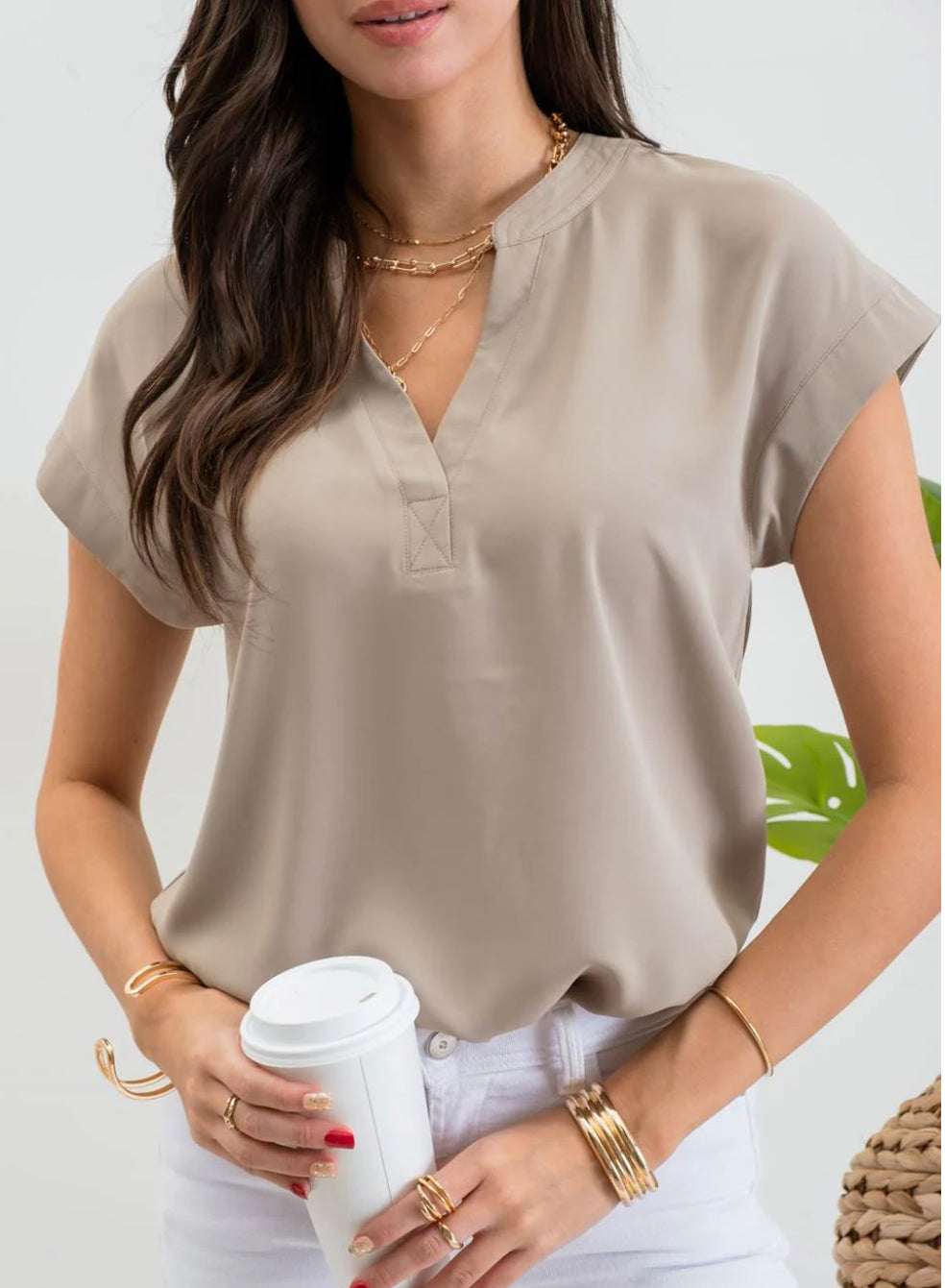 Solid Extended Shoulder Blouse