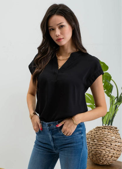 Solid Extended Shoulder Blouse