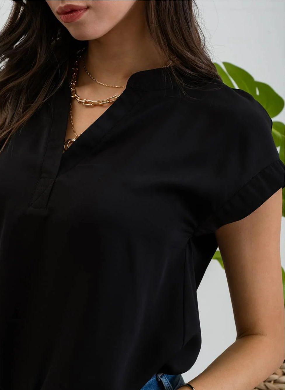 Solid Extended Shoulder Blouse