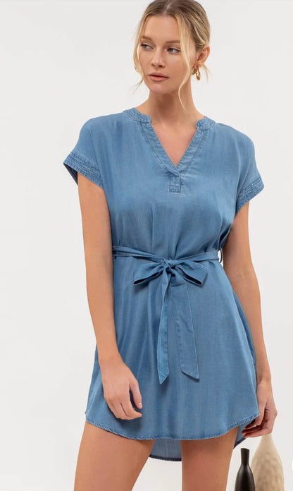 Chambray Mini Shirt Dress