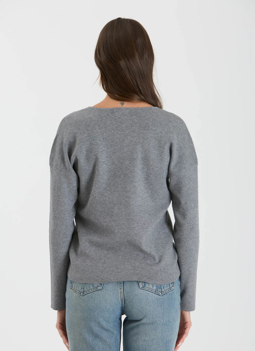 Solid V Neck Front Seam Knit Sweater