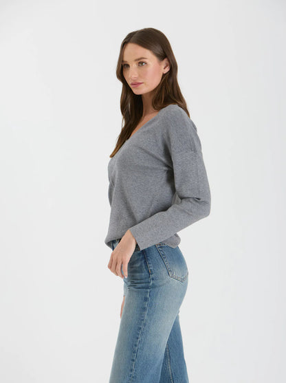 Solid V Neck Front Seam Knit Sweater