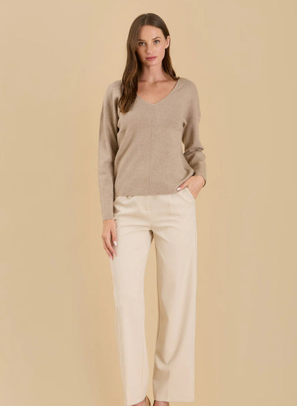 Solid V Neck Front Seam Knit Sweater