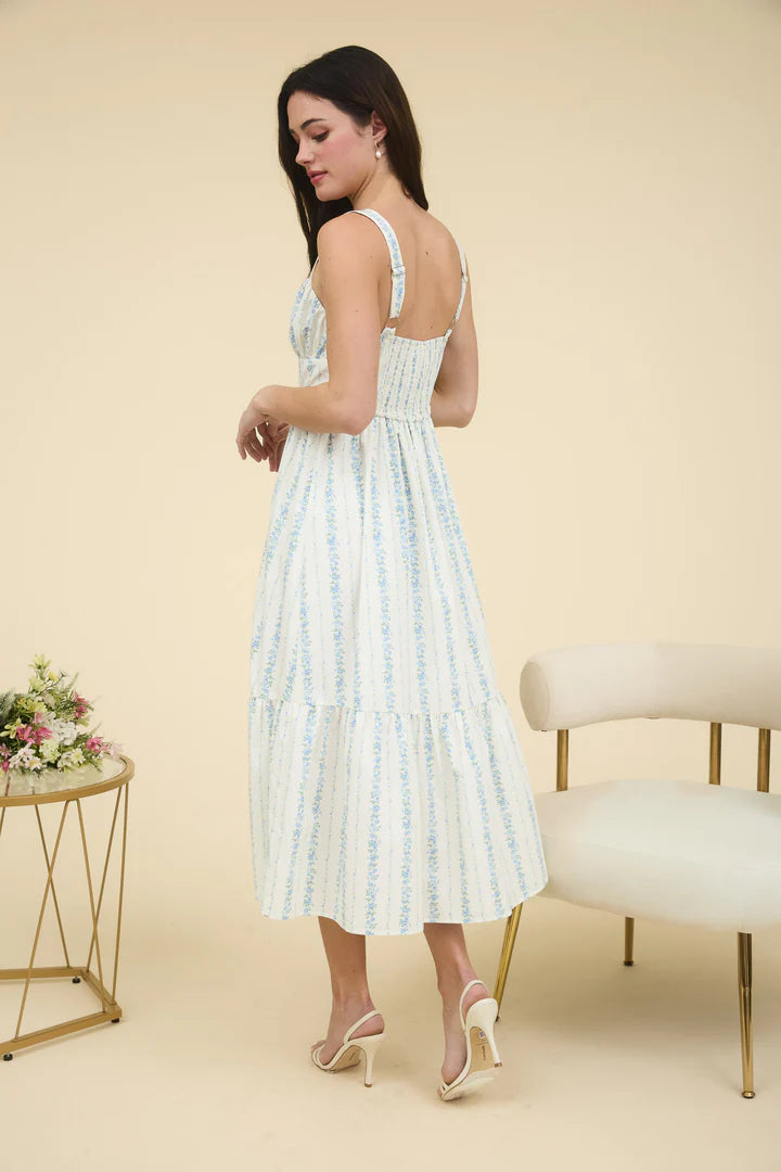 Floral Stripe Button Detail Maxi Dress