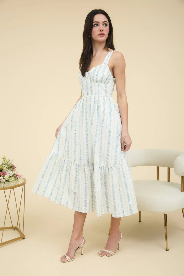 Floral Stripe Button Detail Maxi Dress