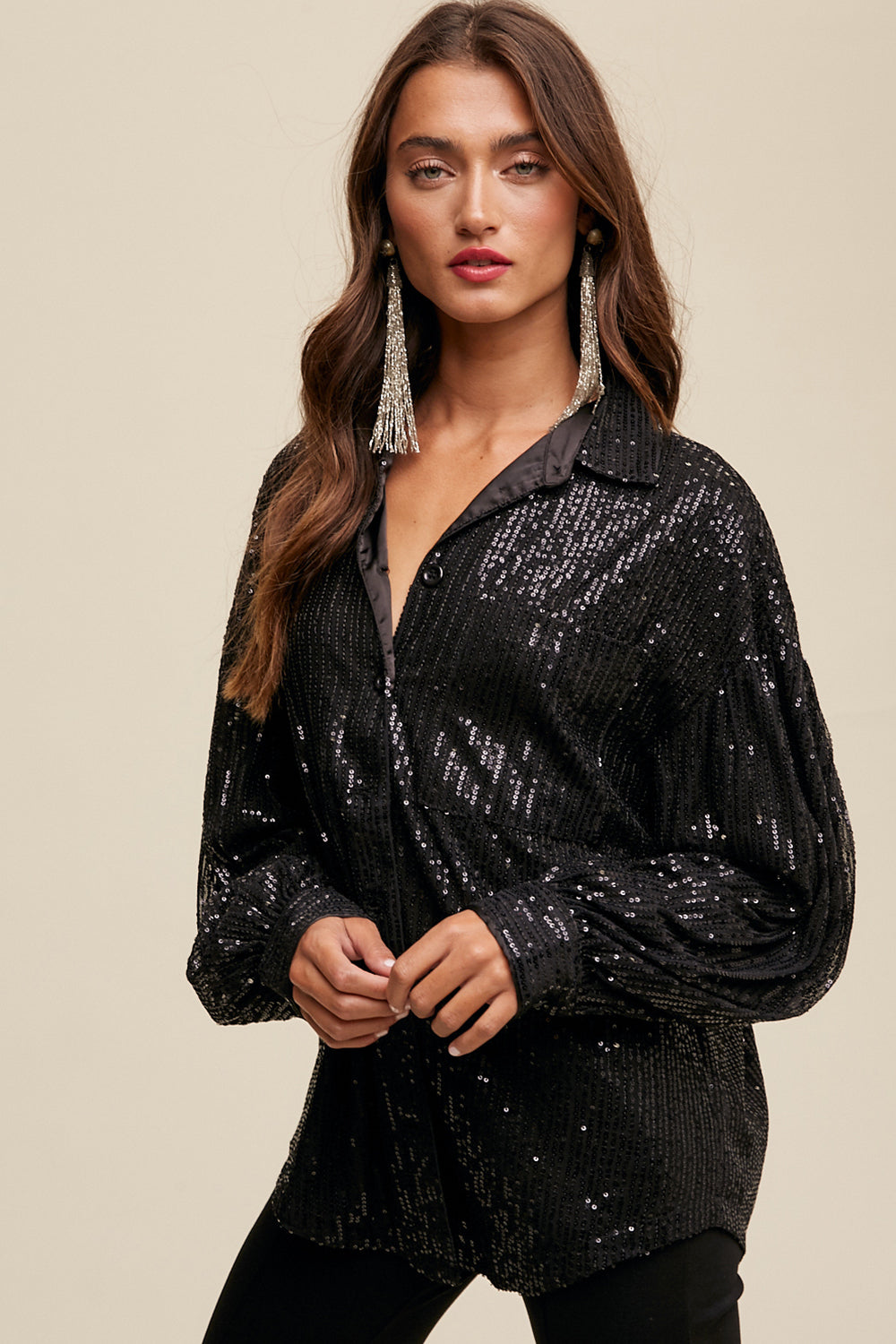 Oversized Sequin Button Down shirt