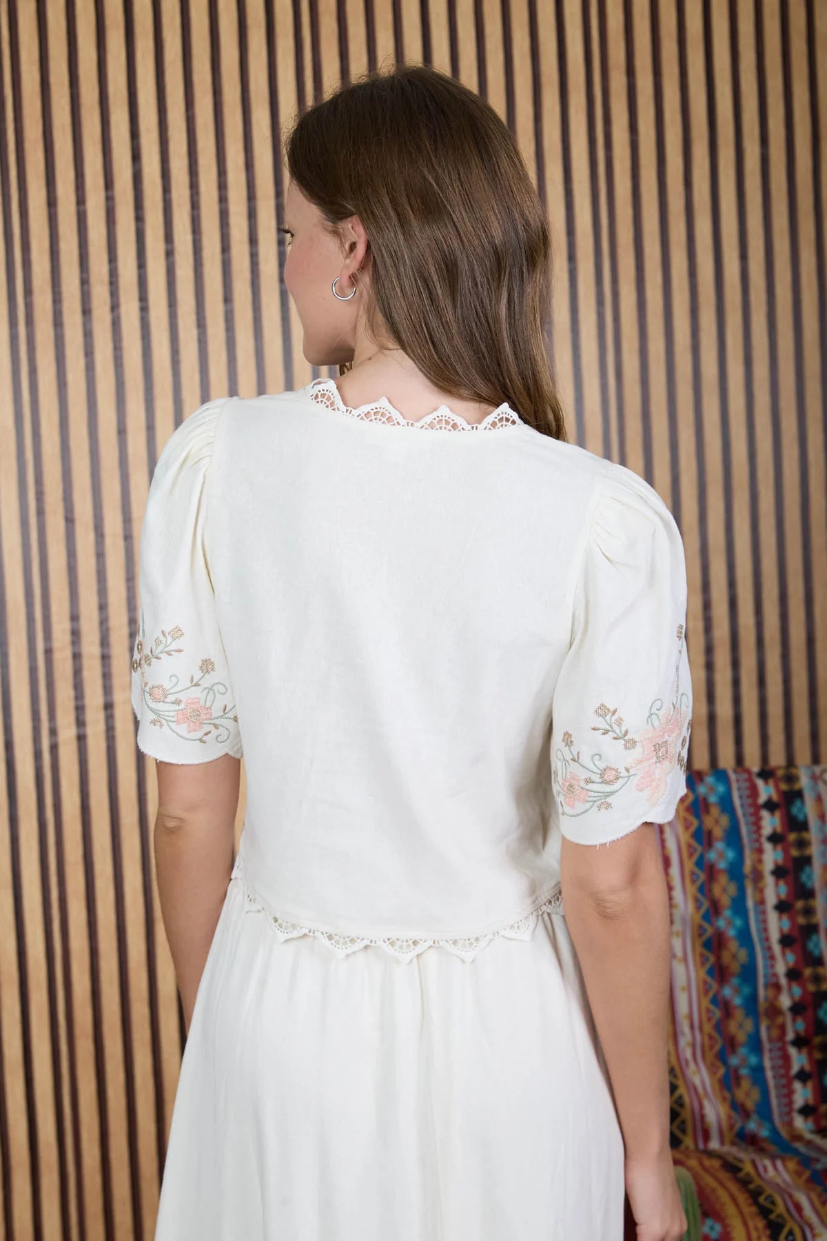 Floral Embroidery Linen Top