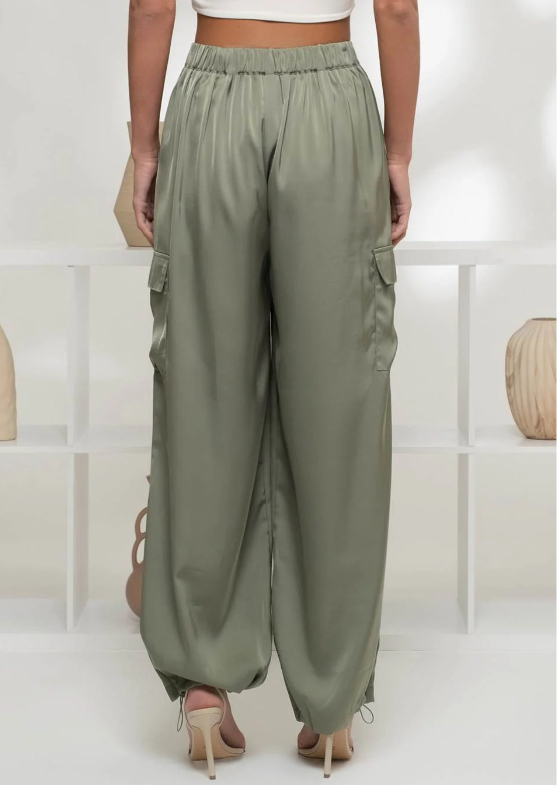 High Waist Satin Cargo
Jogger Pants