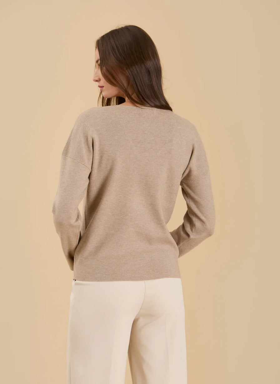 Solid V Neck Front Seam Knit Sweater