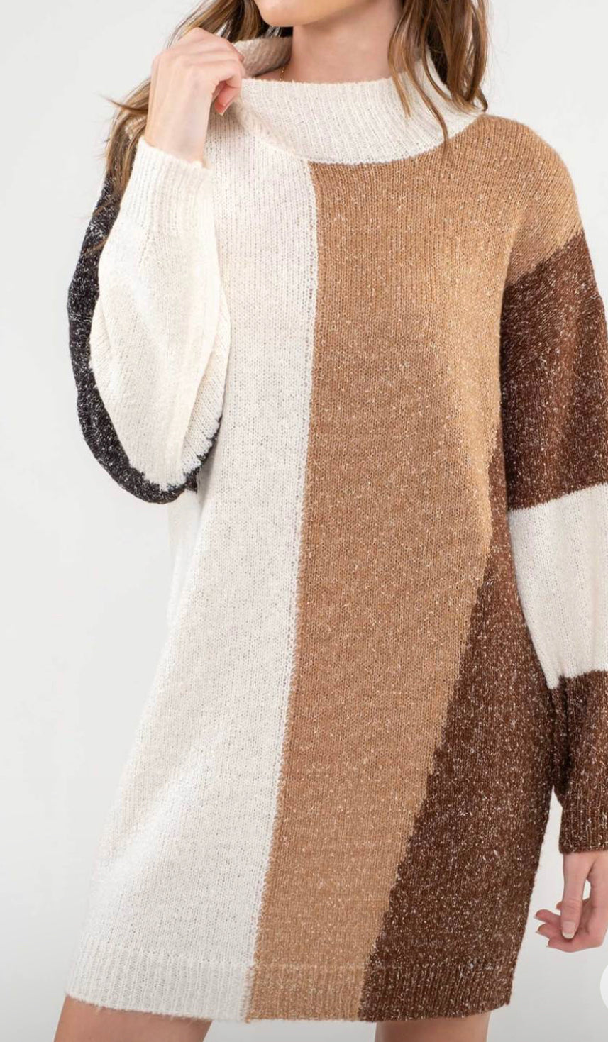 Colorblock Knit Sweater Dress