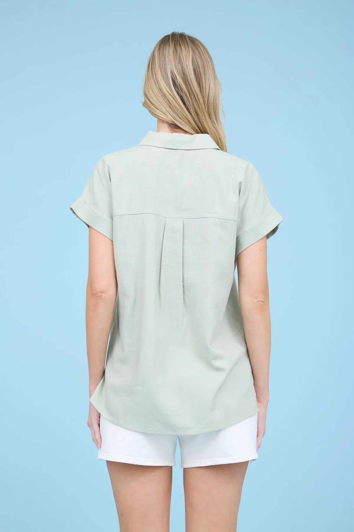 Collared Button-Down Short Roll Sleeve Shirt