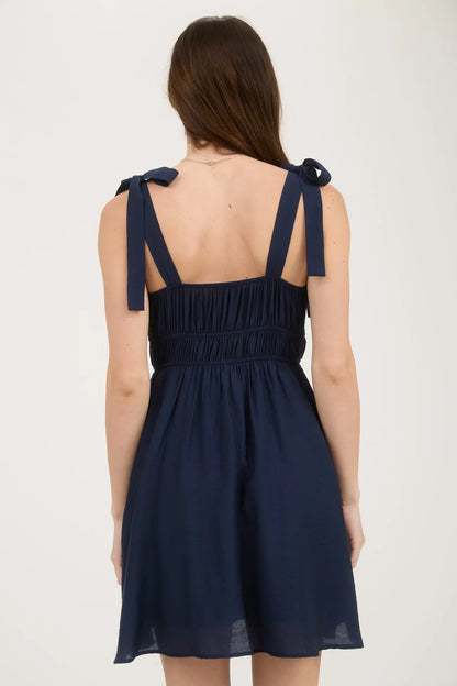 Eyelet Detail Lace Trim Tie Strap Mini Dresss