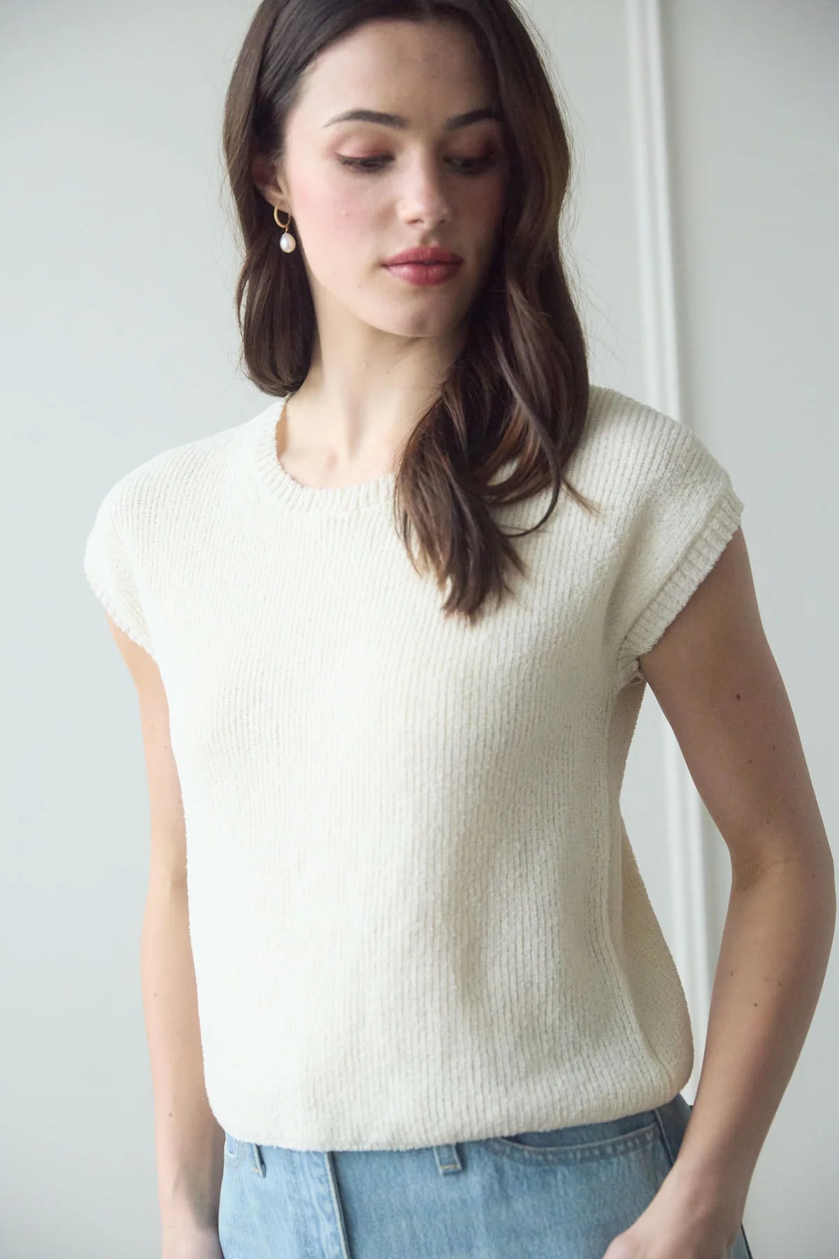 Back Sheer Tie Short Sleeve Knit Sweater