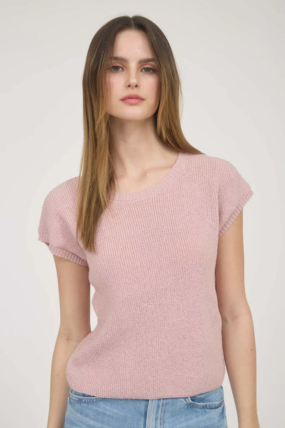 Back Sheer Tie Short Sleeve Knit Sweater