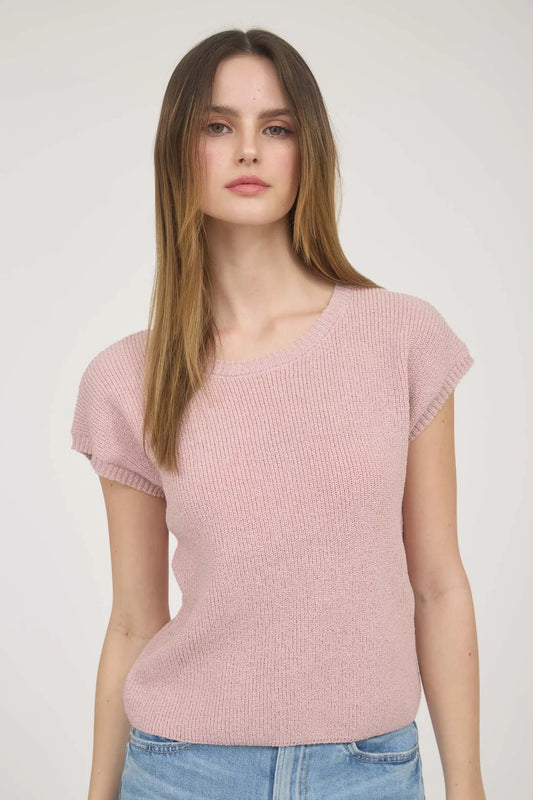 Back Sheer Tie Short Sleeve Knit Sweater