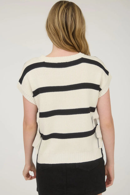 Stripe Side Tiw Knit Sweater Top