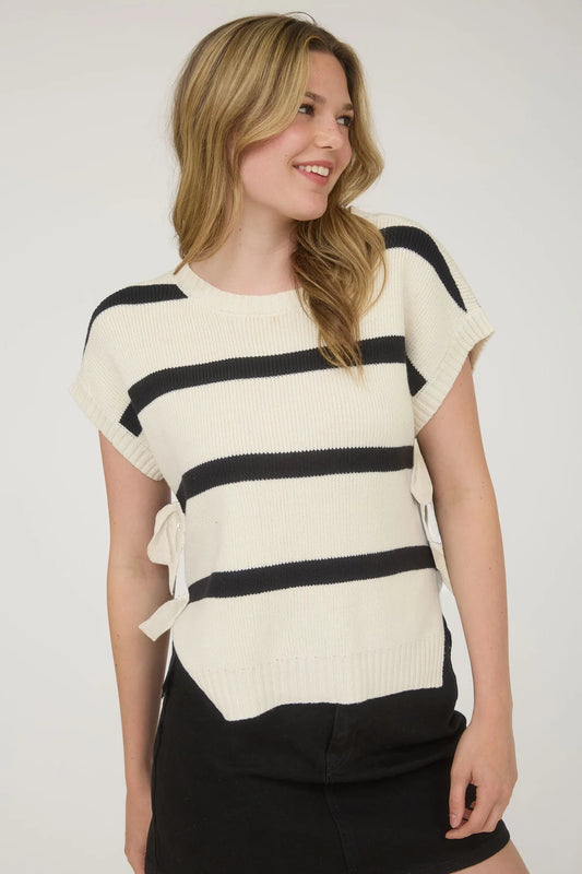 Stripe Side Tiw Knit Sweater Top