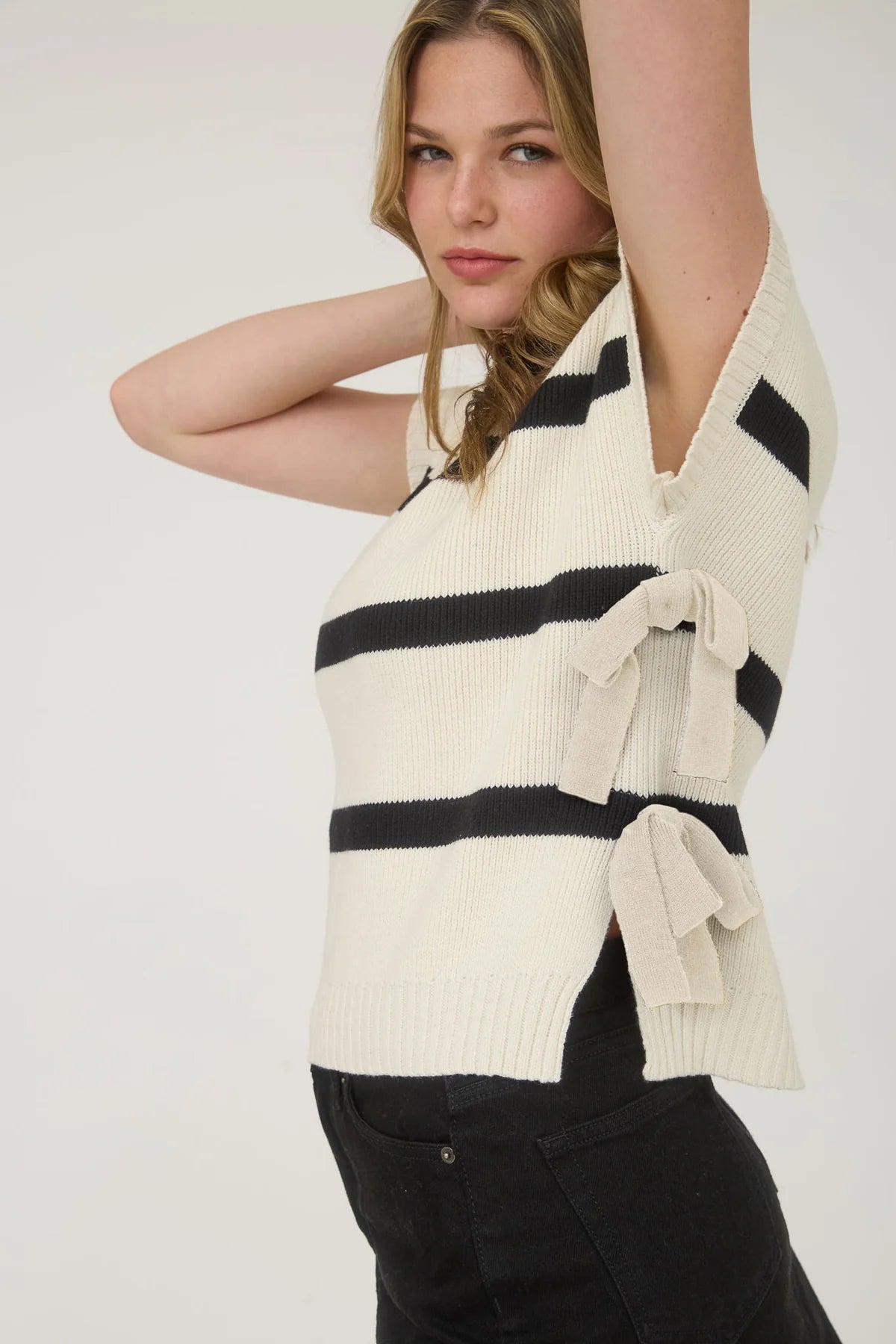 Stripe Side Tiw Knit Sweater Top
